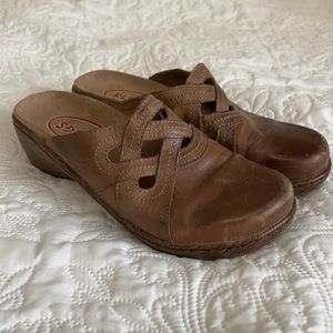 Woven Leather Klogs Mules Dress Shoes | Brown | Size 8 | “Wood” Platform